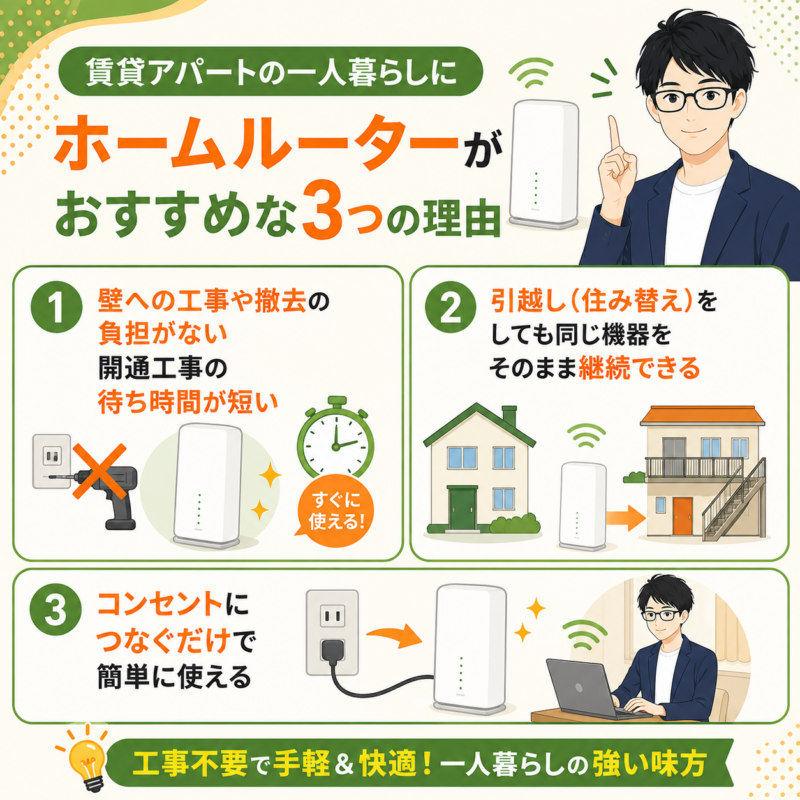 賃貸アパートの一人暮らしにホームルーターがおすすめな3つの理由