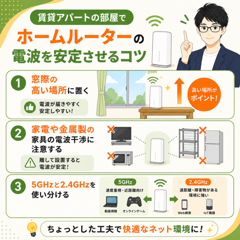 賃貸アパートの部屋でホームルーターの電波を安定させるコツ