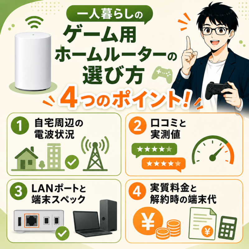 一人暮らしのゲーム用ホームルーターのい選び方の４つのポイント