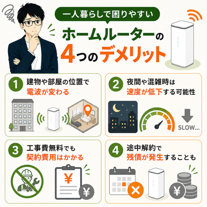 一人暮らしで困りやすいホームルーターの4つのデメリット