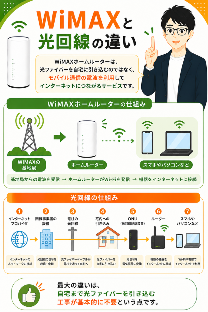 WiMAXと光回線の違い