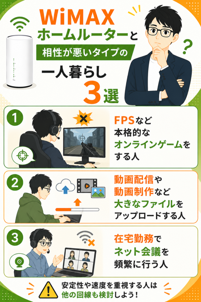一人暮らしでWiMAXのホームルーターと相性が悪い3つのタイプ