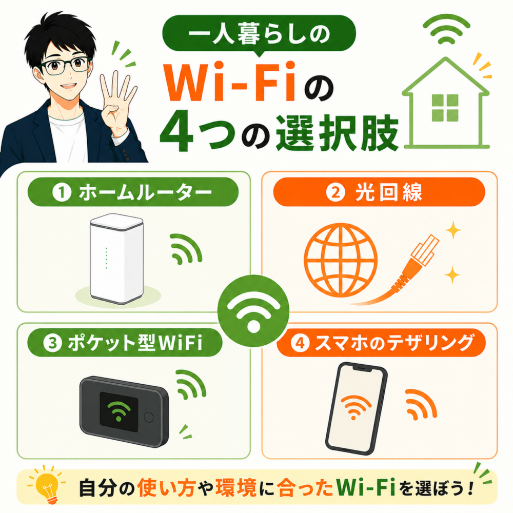 一人暮らしのWi-Fiの4つの選択肢