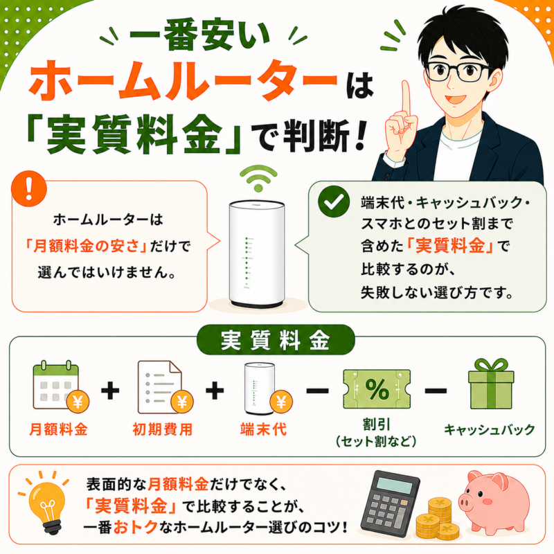 一番安いホームルーターは「実質料金」で判断!
