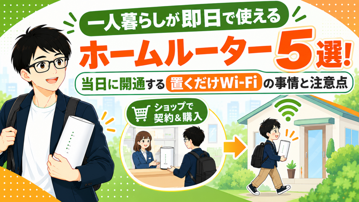 一人暮らしが即日で使えるホームルーター5選！当日に開通する置くだけWi-Fiの事情と注意点