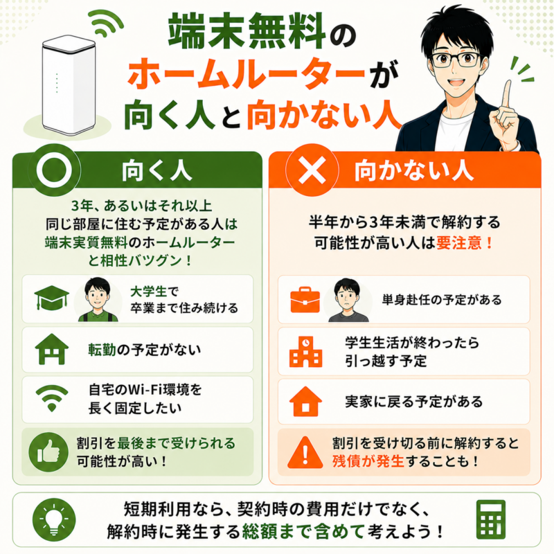 端末無料のホームルーターが向く人と向かない人