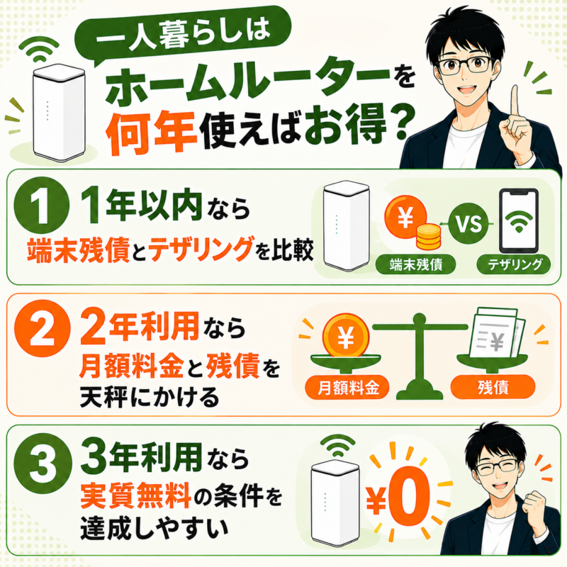 一人暮らしはホームルーターを何年使えばお得？