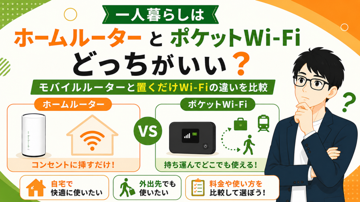 一人暮らしはホームルーターとポケットWi-Fiのどっちがいい？モバイルルーターと置くだけWi-Fiの違いを比較