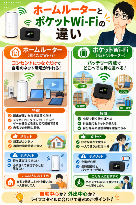 ホームルーターとポケットWi-Fiの違い