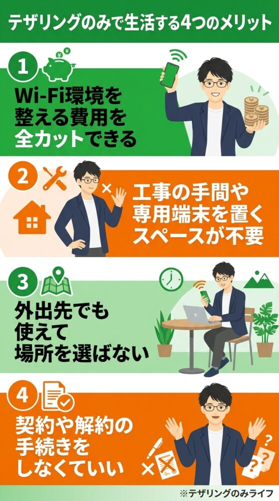テザリングのみで生活する4つのメリット