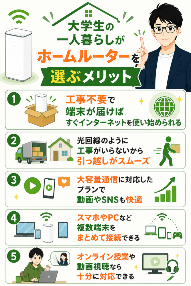 一人暮らしの大学生がホームルーターを選ぶメリット