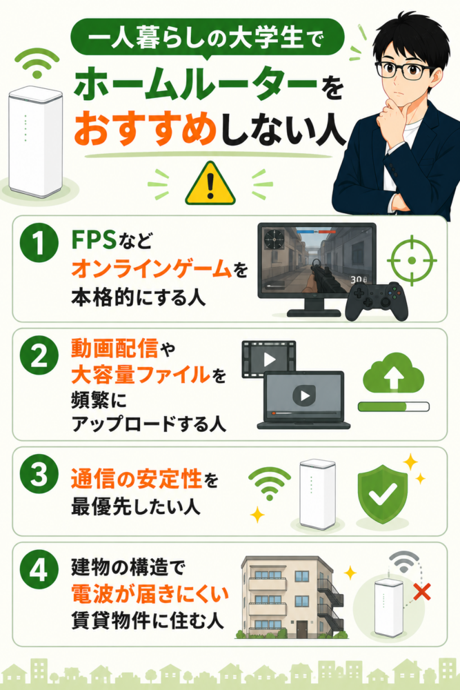 一人暮らしの大学生でホームルーターをおすすめしない人