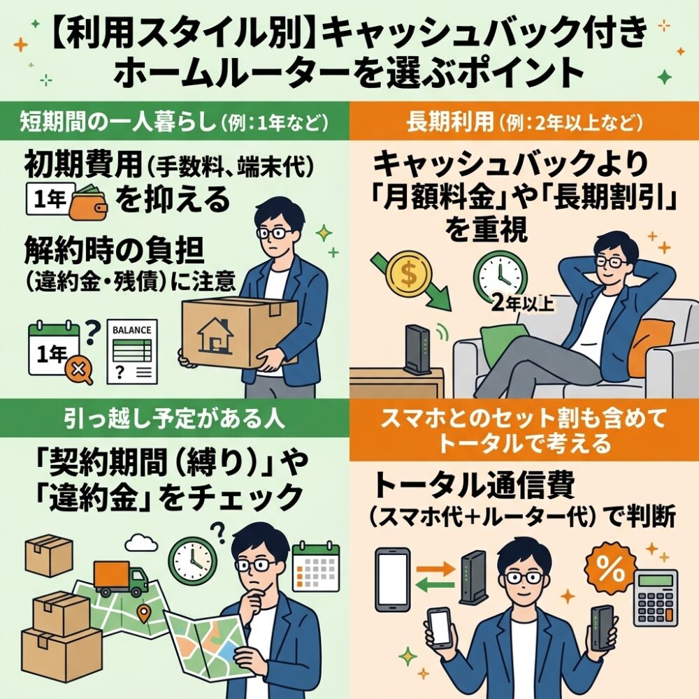 利用スタイル別キャッシュバック付きホームルーターの選び方
