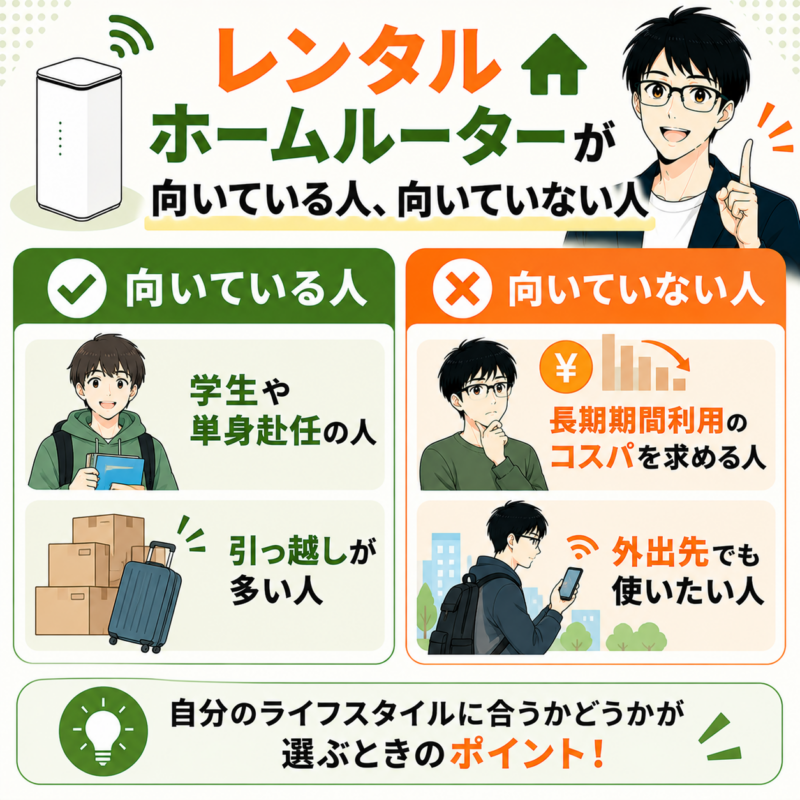 一人暮らしでレンタルホームルーターが向いている人、向いていない人