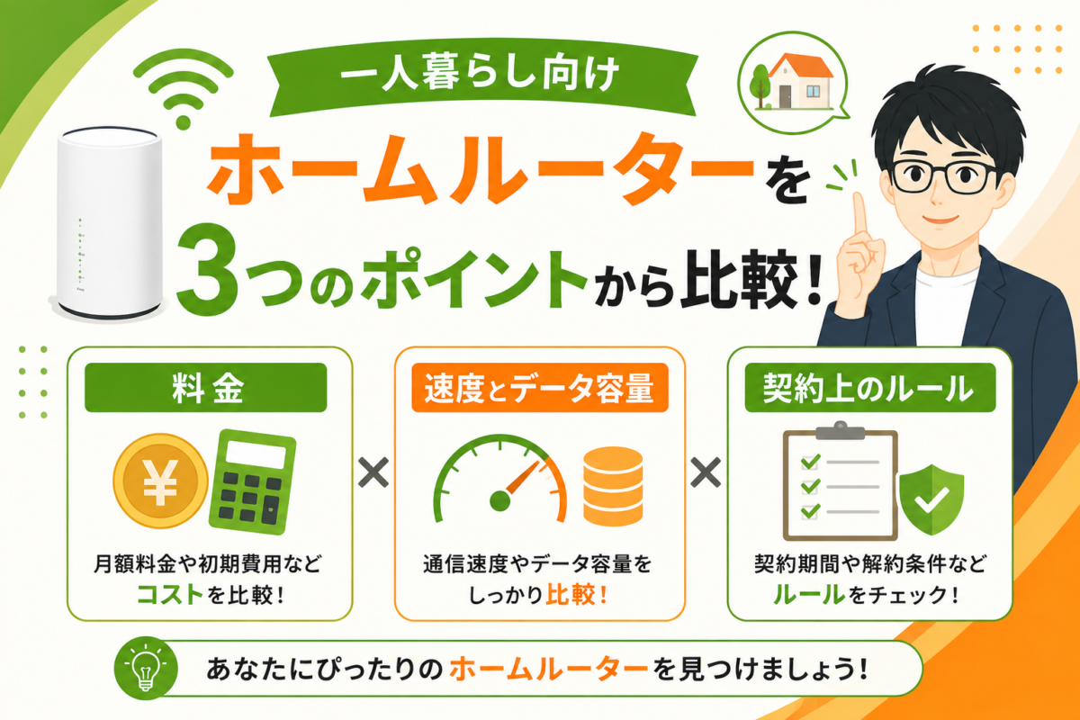 一人暮らし向けホームルーターを3つのポイントから比較