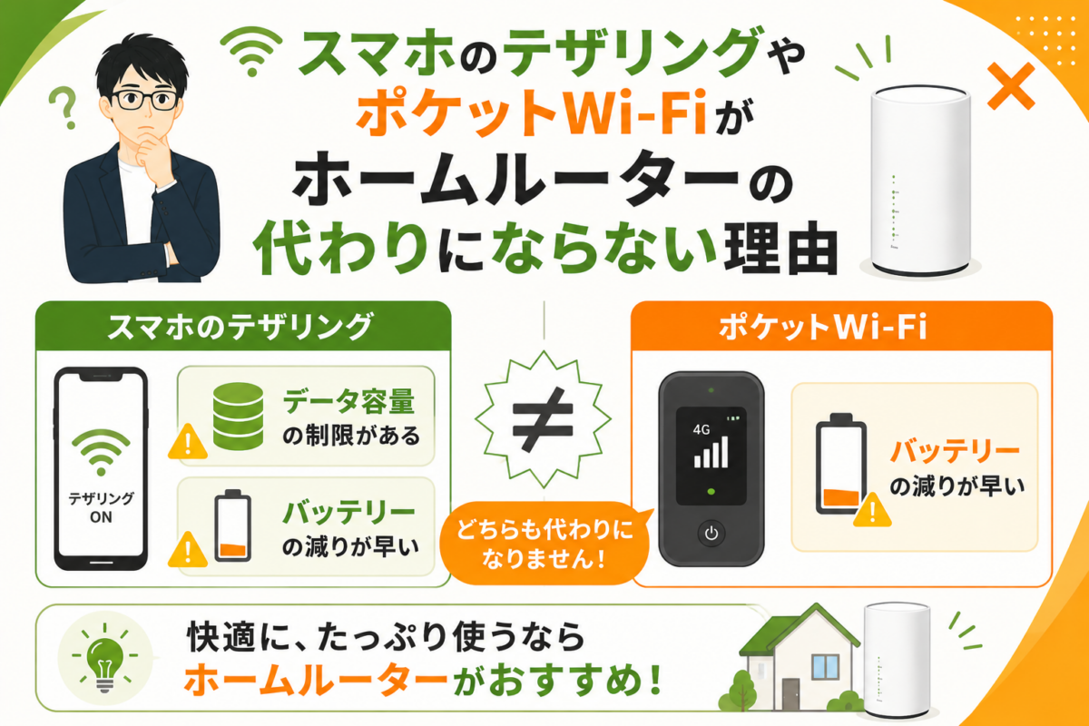 スマホのテザリングやポケットWi-Fiがホームルーターの代わりにならない理由