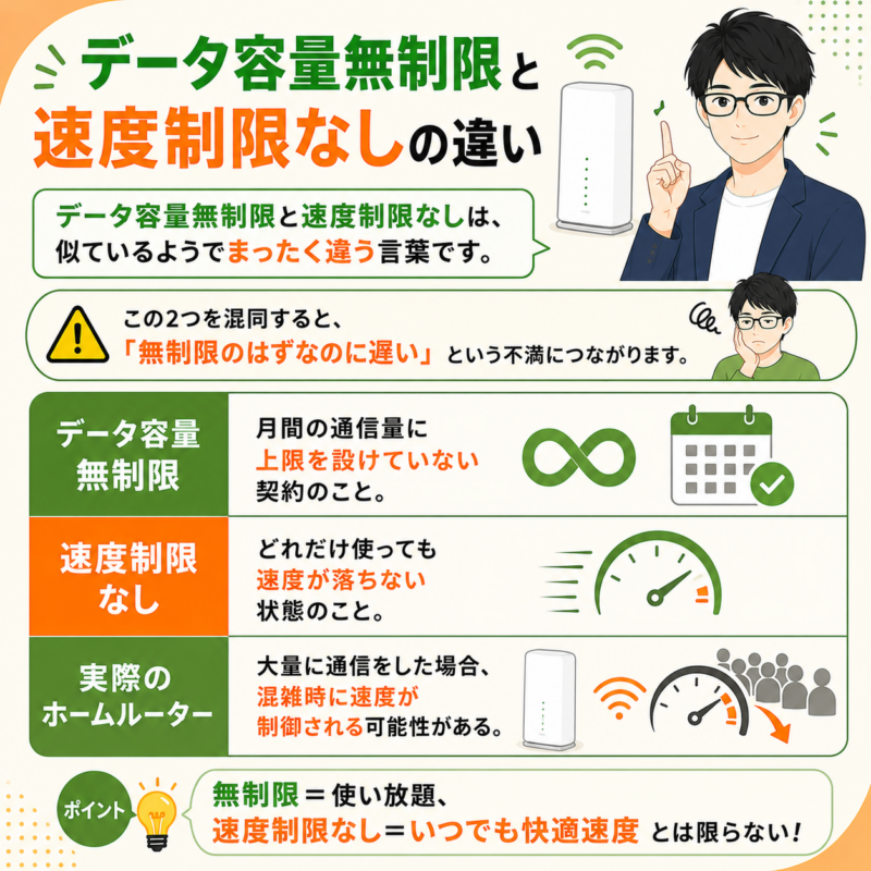 データ容量無制限と速度制限なしの違い