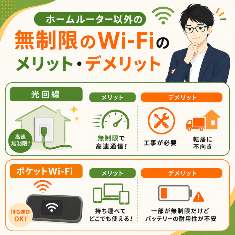 ホームルーター以外の無制限Wi-Fiのメリット・デメリット