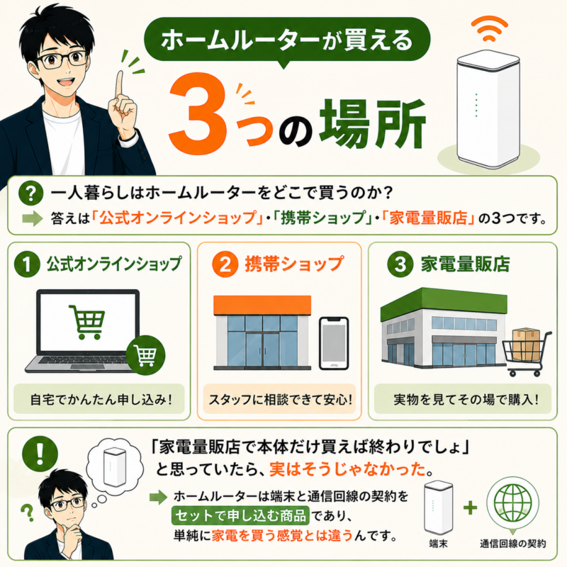 ホームルーターが買える3つの場所